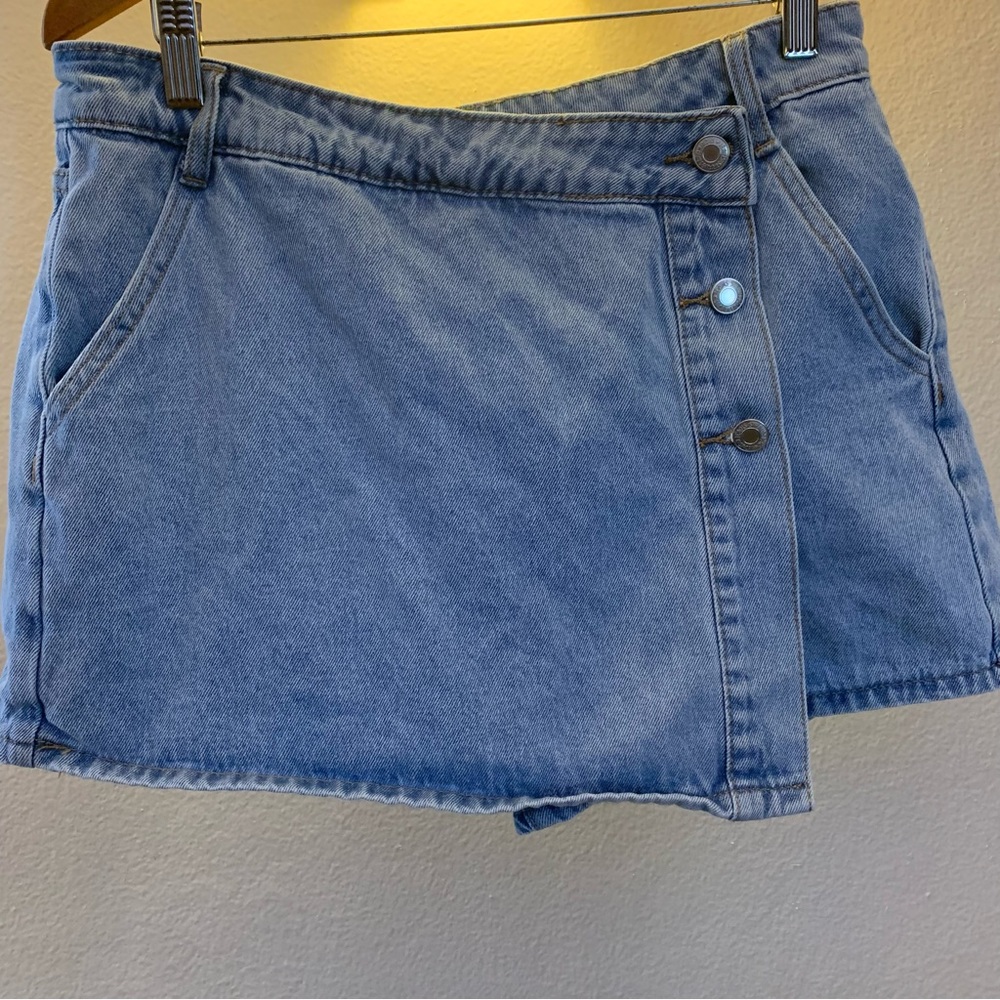 Denim Mini Skort with Button Detail